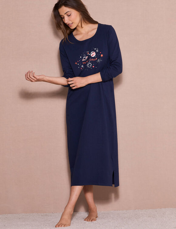 Chemise de nuit manches longues motif «galaxie» (marine)