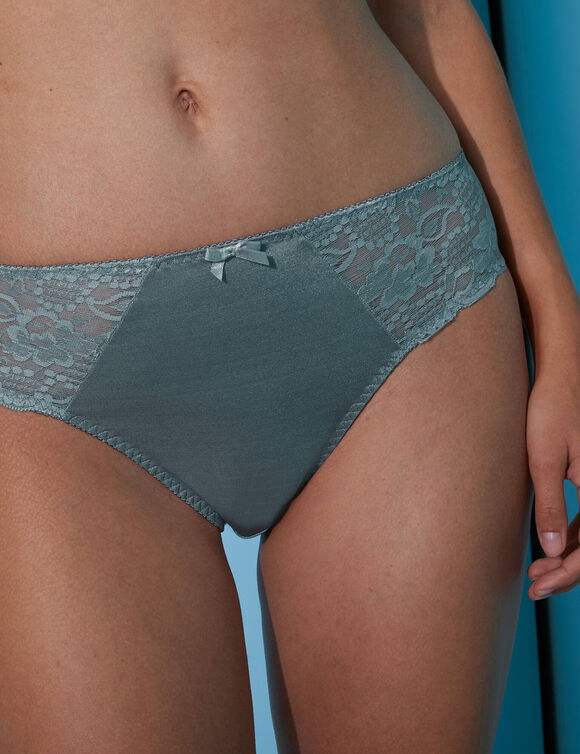 Culotte maille satin&eacute;e et dentelle Avila - lot de 2 (ardoise + lagon)