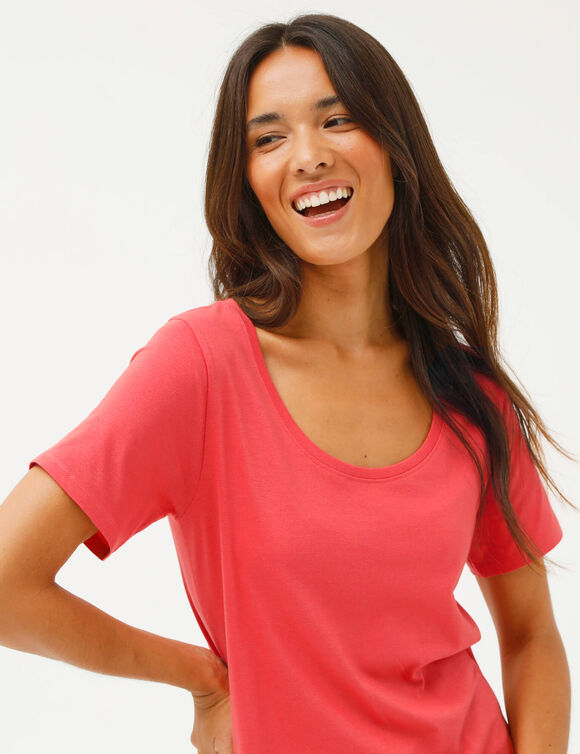 T-shirt uni col rond, coton biologique(**) (corail)