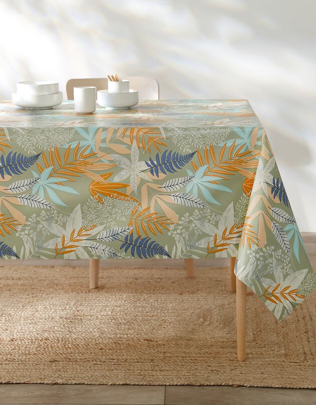 Tafellaken in toile cirée met bladerenmotief (mosgroen)