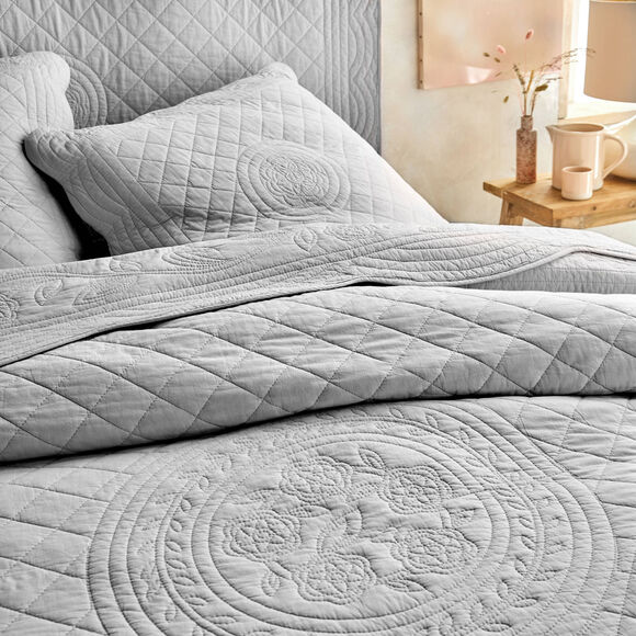 Couvre-lit uni style boutis Cassandre  (gris perle)