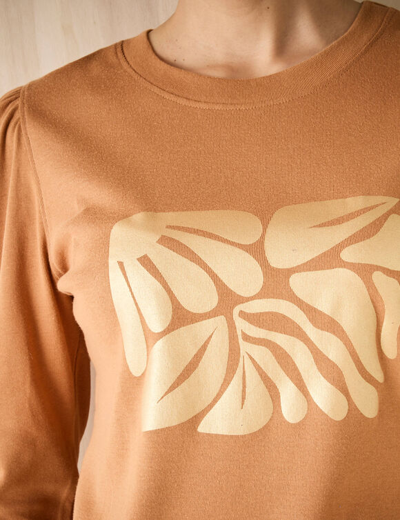 T-shirt met lange mouwen, glanzende print (karamel)