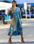 Robe longue imprimée, crépon (bleu / aqua)