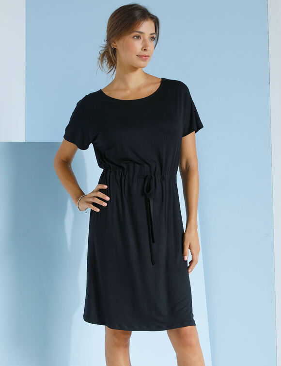 Robe courte unie manches courtes (noir)