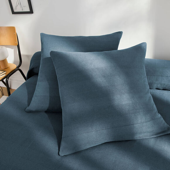   Plaid ou jet&eacute; uni coton tissage artisanal (bleu marine)