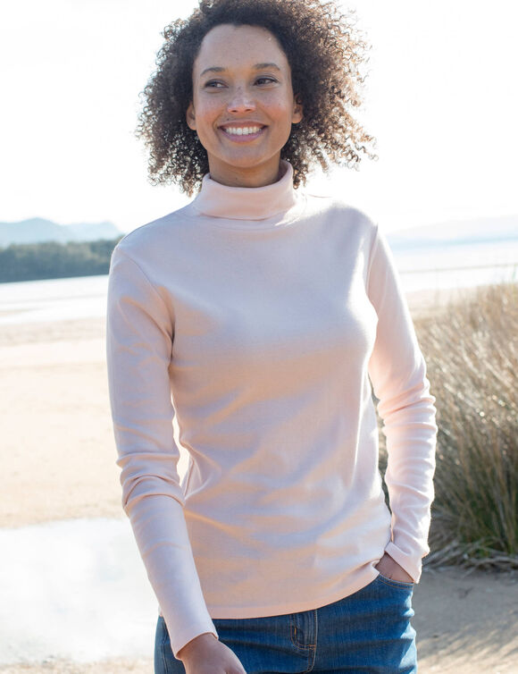 T-shirt col montant uni coton biologique(**) (rose poudr&eacute;)