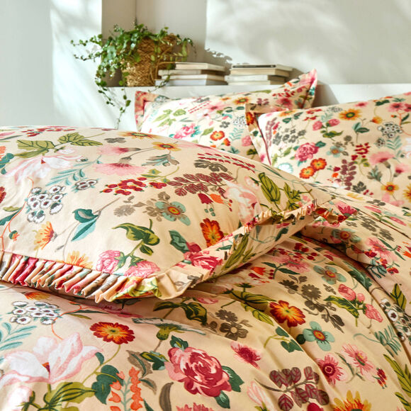 Linge de lit Kelly en coton imprim&eacute; floral (beige)