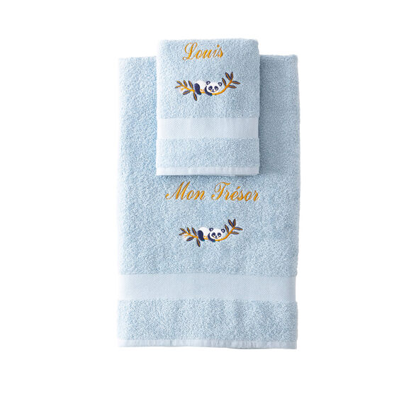 Collectie in badstof, kinderen, geborduurde panda, personaliseerbaar, in katoen (gletsjerblauw)