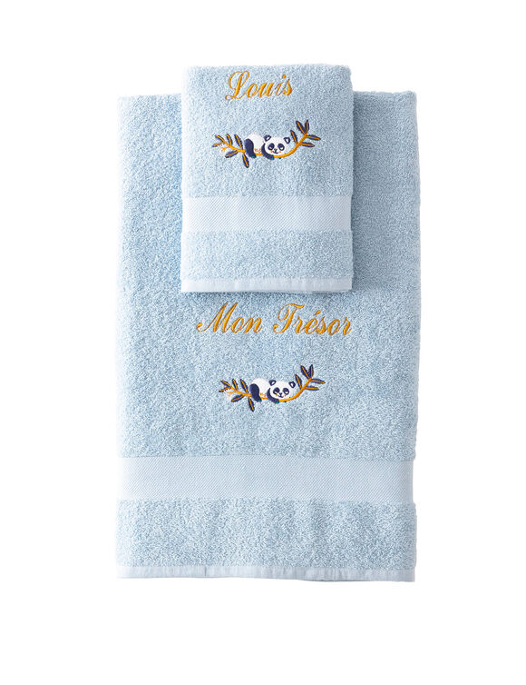 Collectie in badstof, kinderen, geborduurde panda, personaliseerbaar, in katoen (gletsjerblauw)