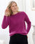 Trui in patenttricot met ronde hals, details met ajour (violine)
