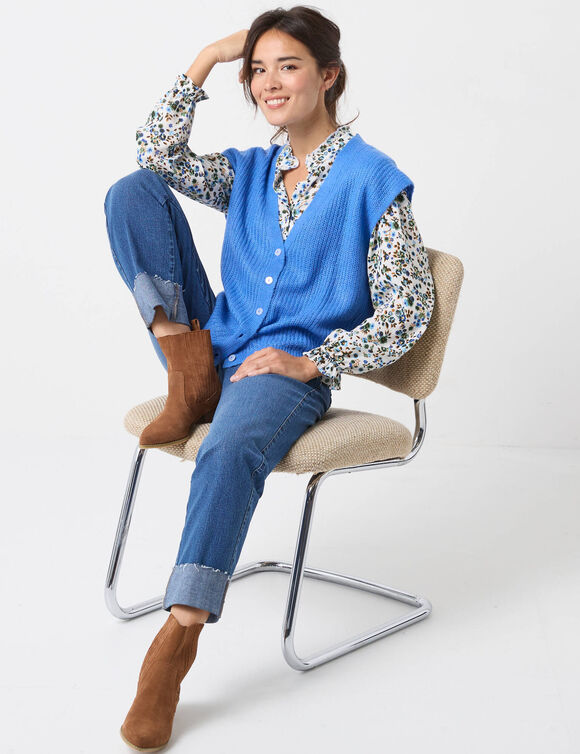 Mouwloos vest met knopen, patenttricot (lavendelblauw)