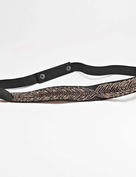 Ceinture réglable à perles fantaisie (anthracite / doré)