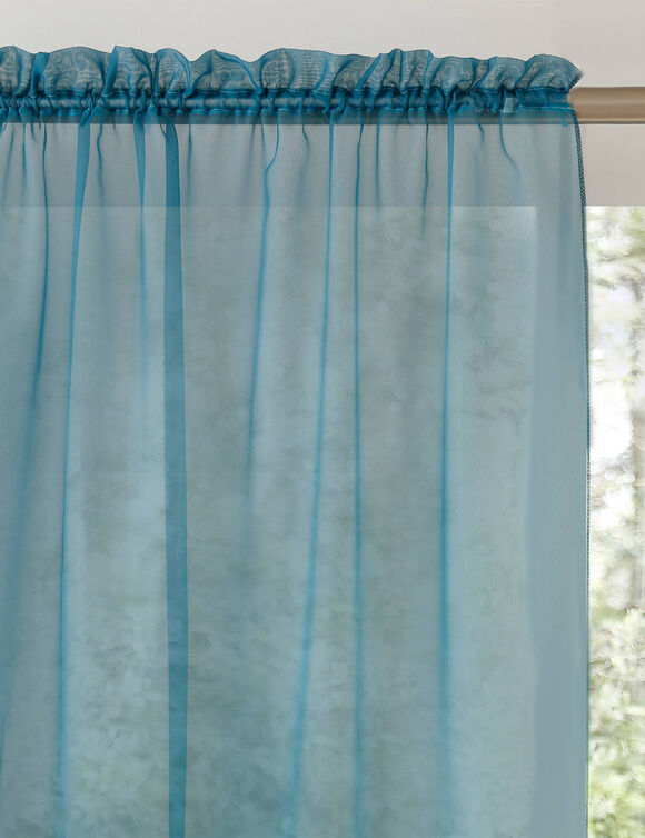 Effen voilegordijn met fronsgalon (eendenblauw)