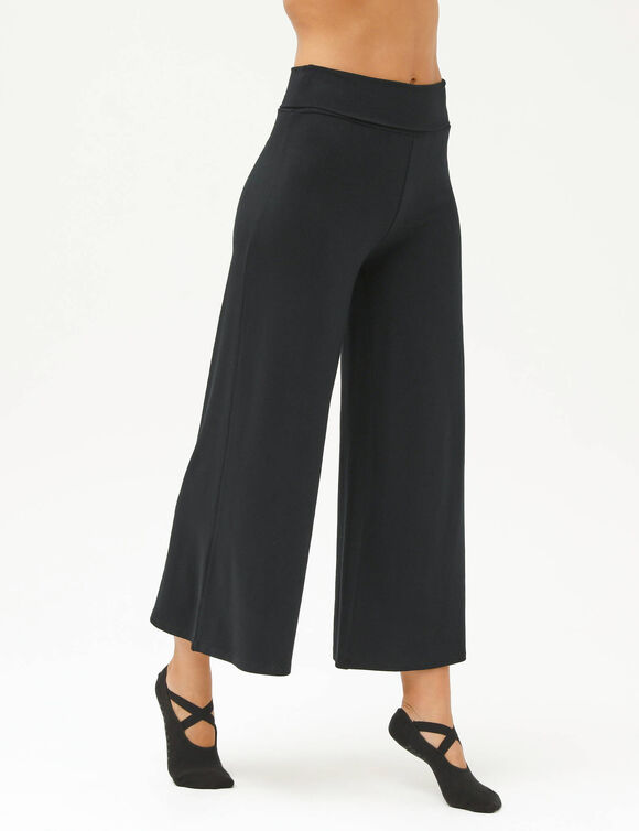 Pantalon large 7/8&egrave;me taille &eacute;lastiqu&eacute;e uni (noir)