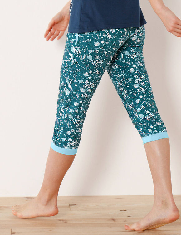 7/8-pyjamabroek - smaragdgroen met bloemenprint (smaragd)