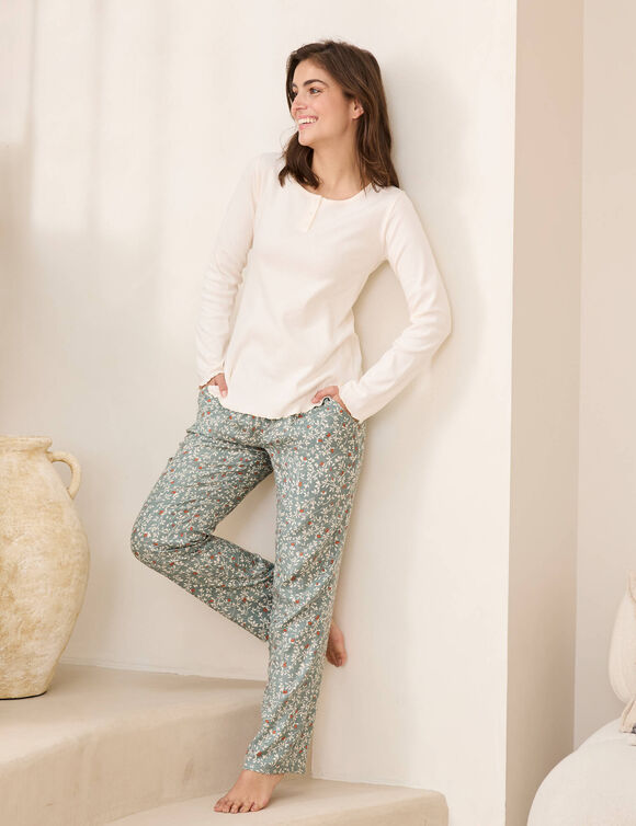 Pantalon pyjama imprimé floral (vert / rose pâle)