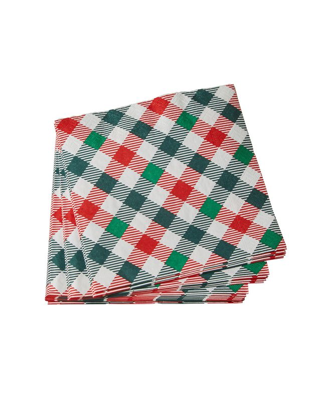 Papieren servetten met ruitjesmotief - set van 20 (wit/rood/groen)