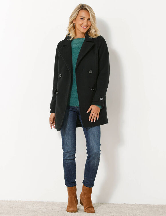 Manteau caban boutonné uni (noir)