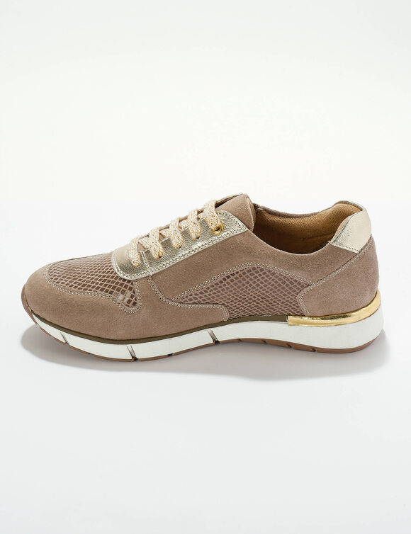 Leren sneakers met ritssluiting en veters (beige)