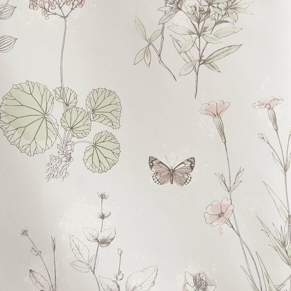 Tafelzeil met natuurlijke en vlinderprint (beige / groen)