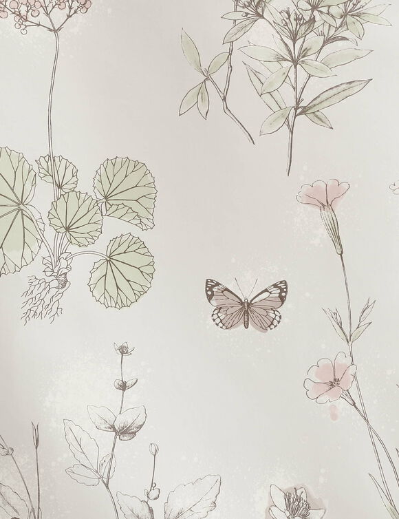 Nappe toile cirée imprimé végétal et papillons (beige / vert)
