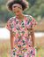 Robe midi boutonnée imprimée, coton lin (pêche / vert)