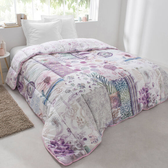 Couette coton imprimée Champêtre 200 g/m² (parme / gris)