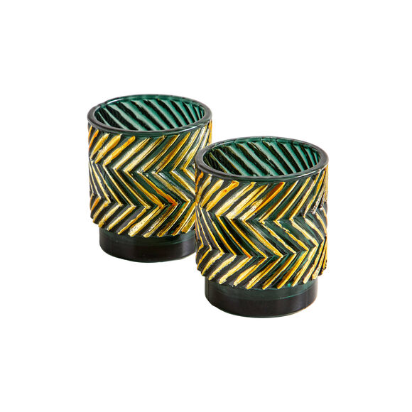 Lot de 2 photophores en verre (&eacute;meraude/dor&eacute;)