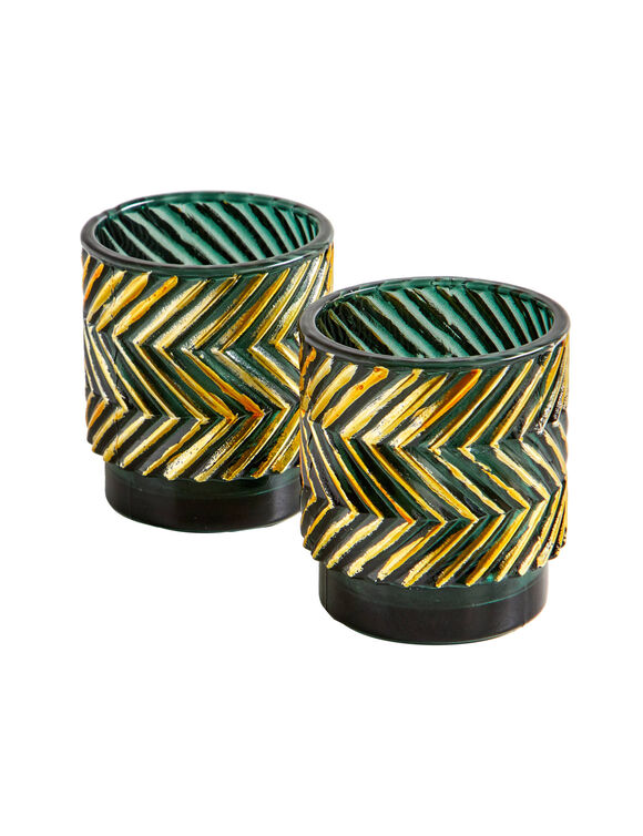 Lot de 2 photophores en verre (&eacute;meraude/dor&eacute;)