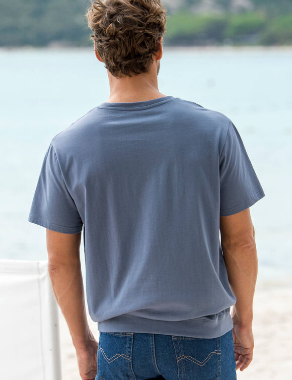 Comfortabel Henley T-shirt met korte mouwen - biologisch katoen (jeansblauw)