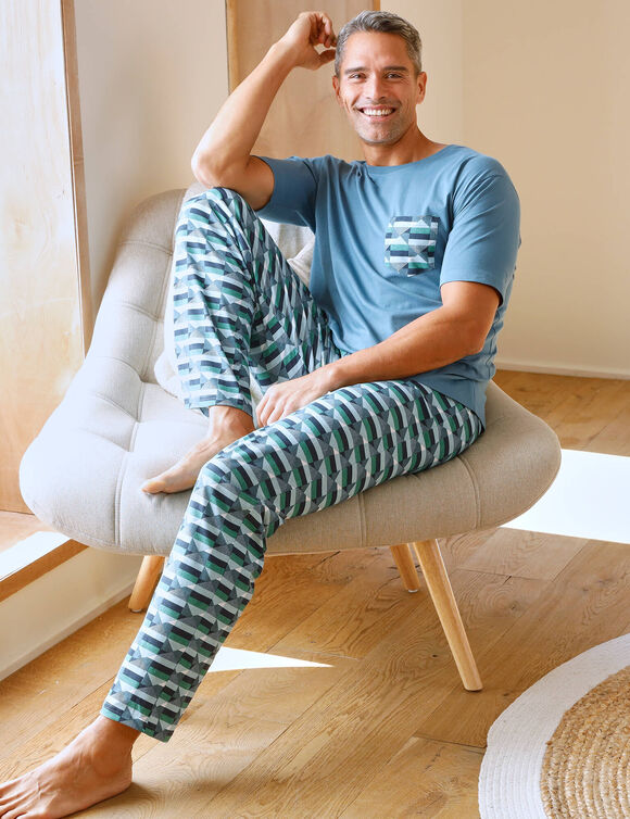 Pantalon pyjama coton imprimé (bleu / vert)