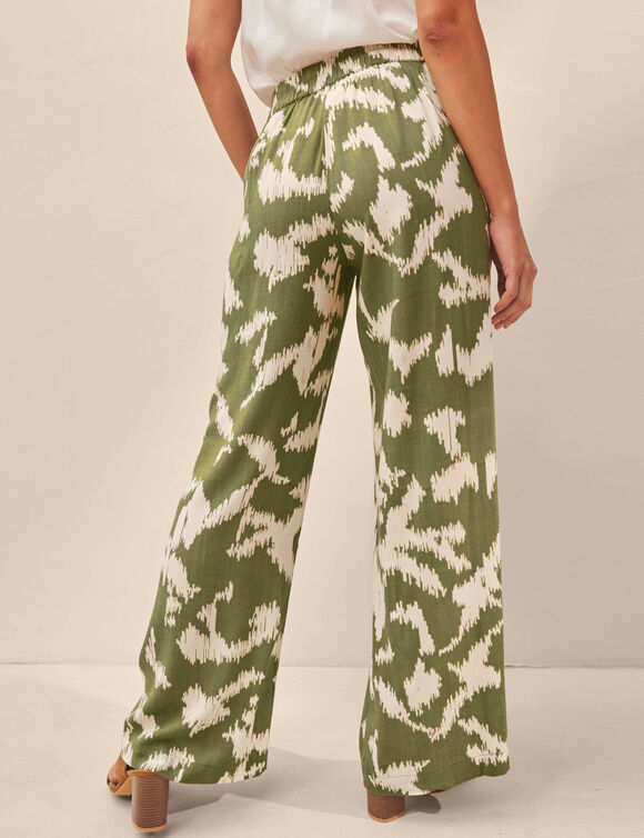 Pantalon large, imprim&eacute; (kaki / &eacute;cru)
