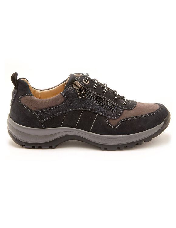 Wandelsneakers met rits en veters, breed model in leer (marine / grijs)