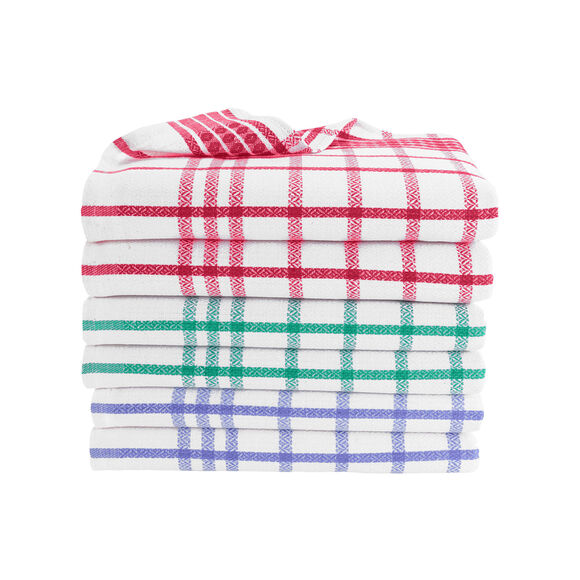 Geruite droogdoeken in halflinnen - set van 6 of 12 (blauw + rood + groen)