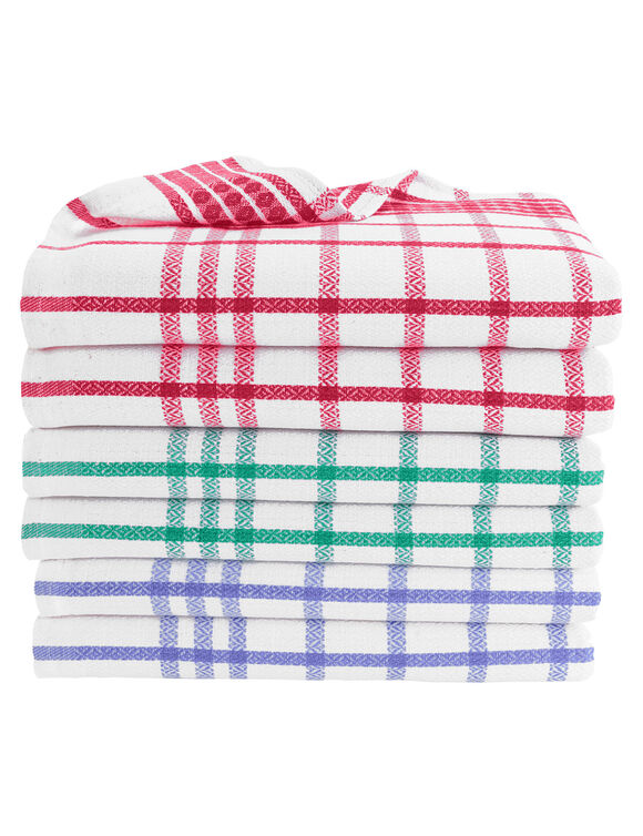 Geruite droogdoeken in halflinnen - set van 6 of 12 (blauw + rood + groen)
