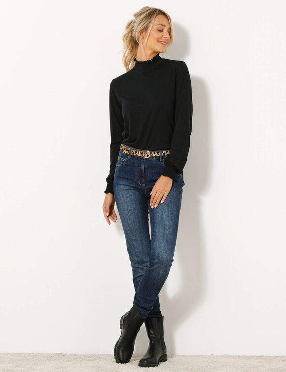 T-shirt col montant manches smockées (noir)