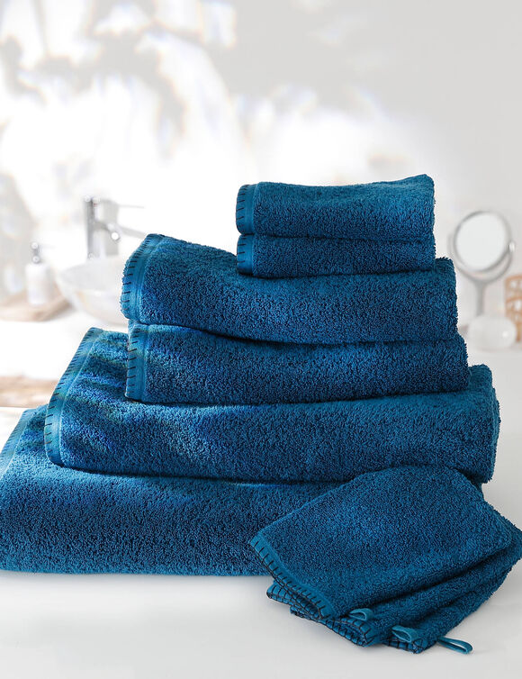Effen handdoek 540g/m² luxe comfort met paardenstaartsteek (pauwblauw)