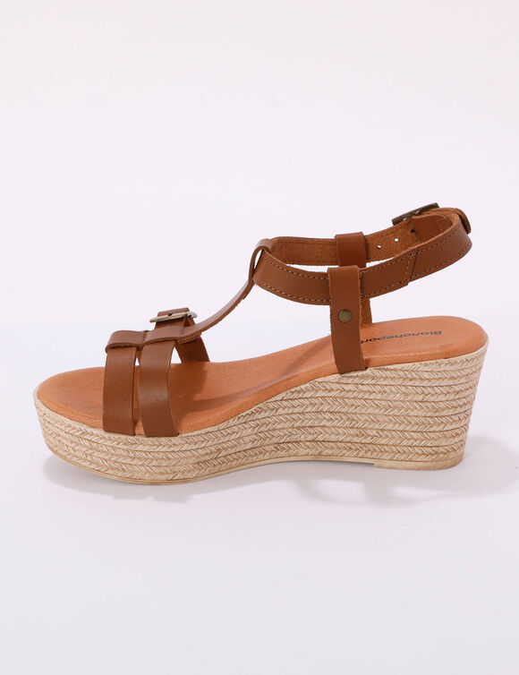 Sandales compens&eacute;es en cuir (marron)