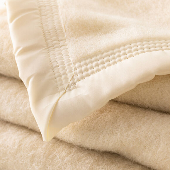Couverture bicolore pure laine 600 g/m² (écru)