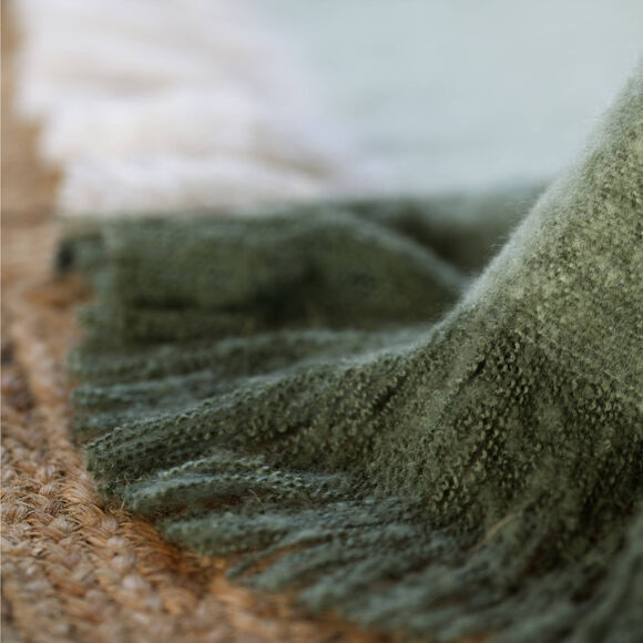 Plaid &agrave; carreaux toucher doux (kaki)