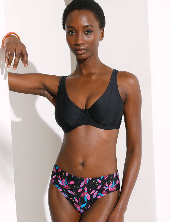 Culotte de bain forme midi imprim&eacute;e Lokia (noir / fuchsia)