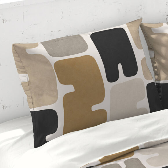 Linge de lit Block en coton imprimé (écru)