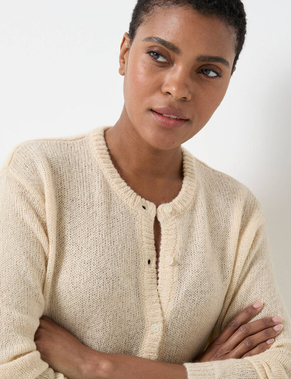 Gilet boutonné, laine et mohair mélangés (beige)