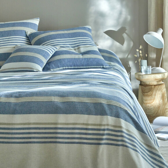 Plaid jeté multicolore coton tissage artisanal (bleu)