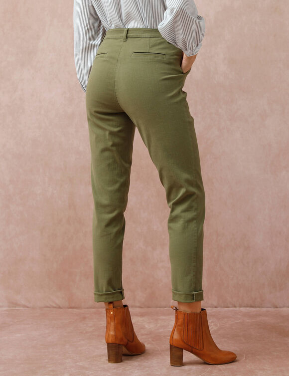 Pantalon coupe mom taille haute, stretch (kaki)
