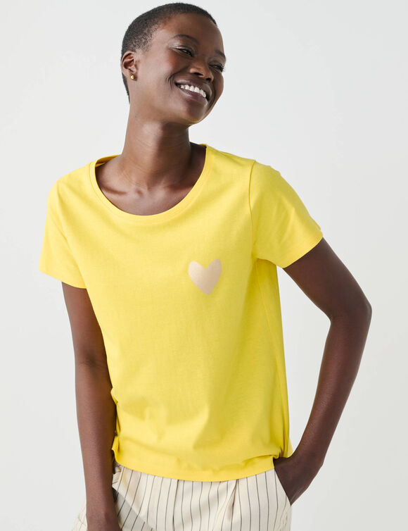 T-shirt col rond, uni coeur dor&eacute; (jaune)