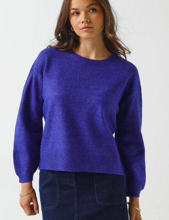 Pull loose manches blousantes, maille chinée en laine mélangée (violet)