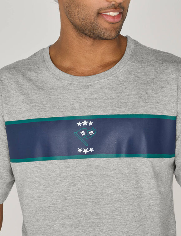 T-shirt pyjama rayure plac&eacute;e manches courtes (gris chin&eacute;)