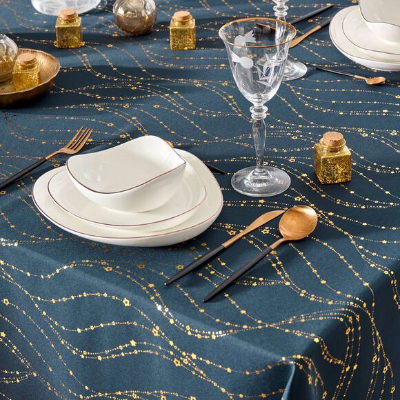 Nappe imprim&eacute;e serpentins dor&eacute;s (marine / dor&eacute;)