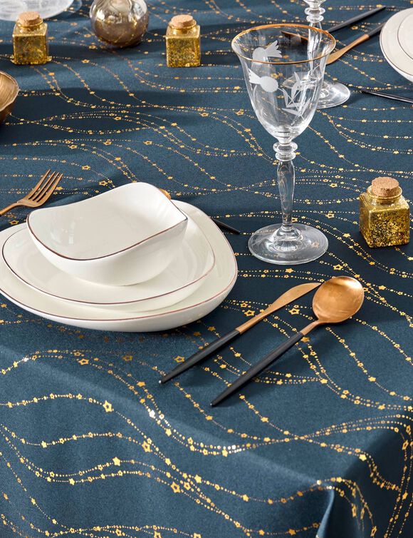 Nappe imprim&eacute;e serpentins dor&eacute;s (marine / dor&eacute;)